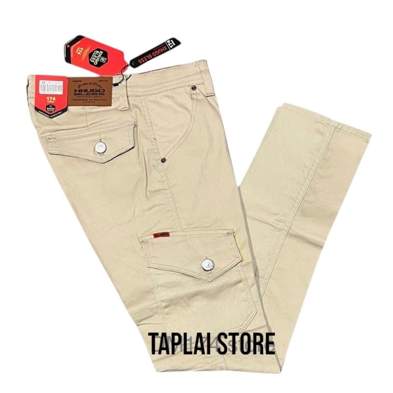 XHUGO BLESS CELANA PANJANG CARGO PRIA CANVAS TWILL CATTON / CELANA CARGO STRECHT KANTONG SAMPING