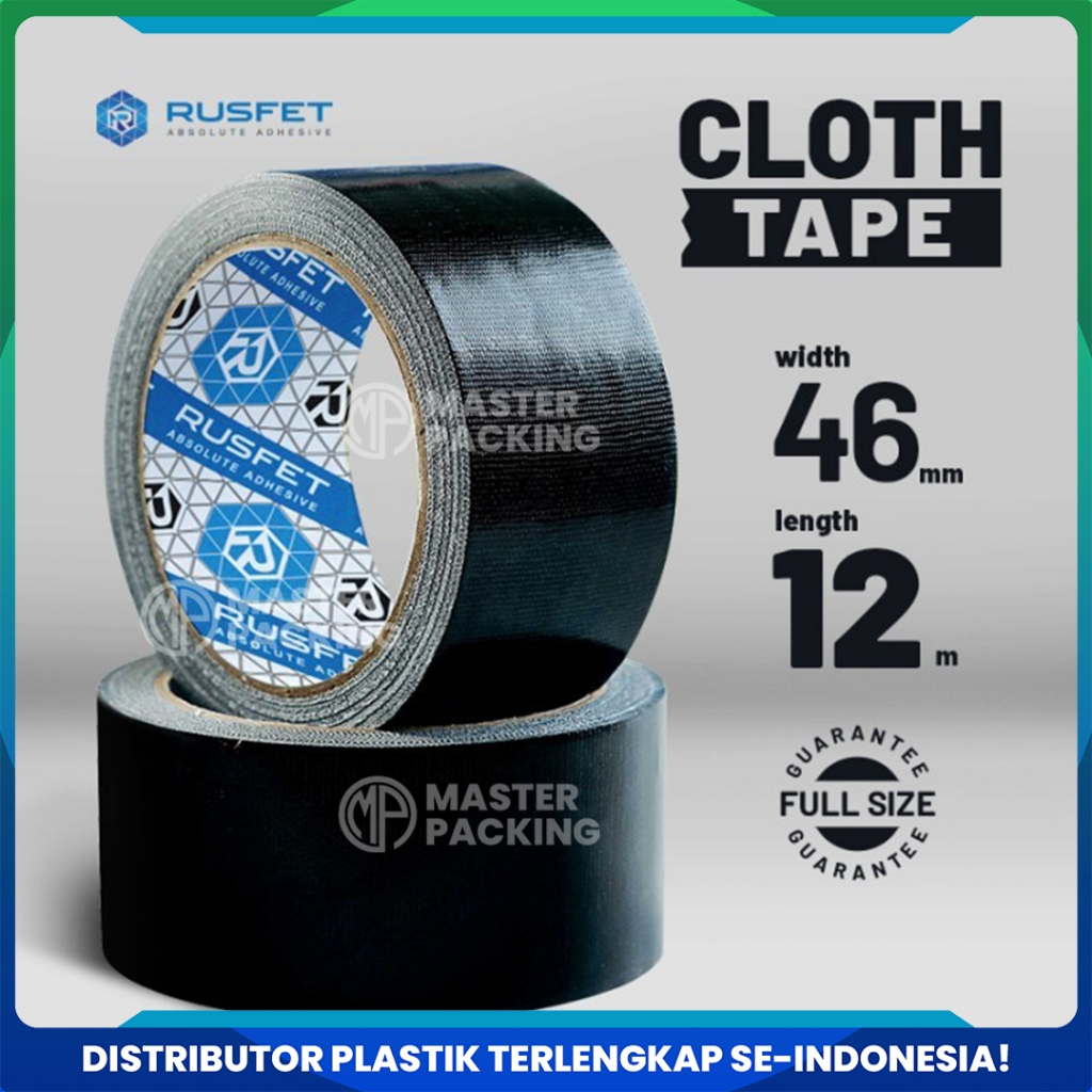 

Lakban Kain Hitam / Cloth Tape isolasi 46mm x 12meter / Solatip Kain Merek Rusfet Harga Satuan Ecer