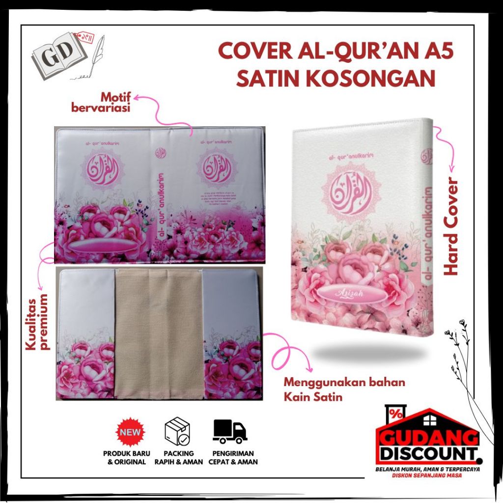 

Cover Al-Quran Kosongan (tanpa al-quran) ukuran A5 Bahan Satin (Banyak Varian, Lebih Eksulisif Motif Bunga Putih Pink)