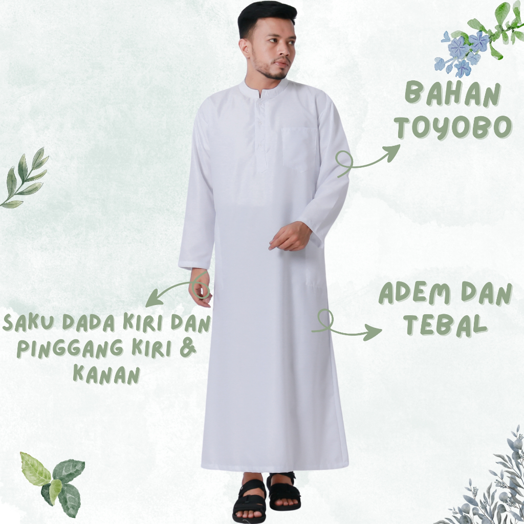 RB jubah gamis polos pria laki laki dewasa lengan panjang bahan toyobo warna putih hitam abu coklat