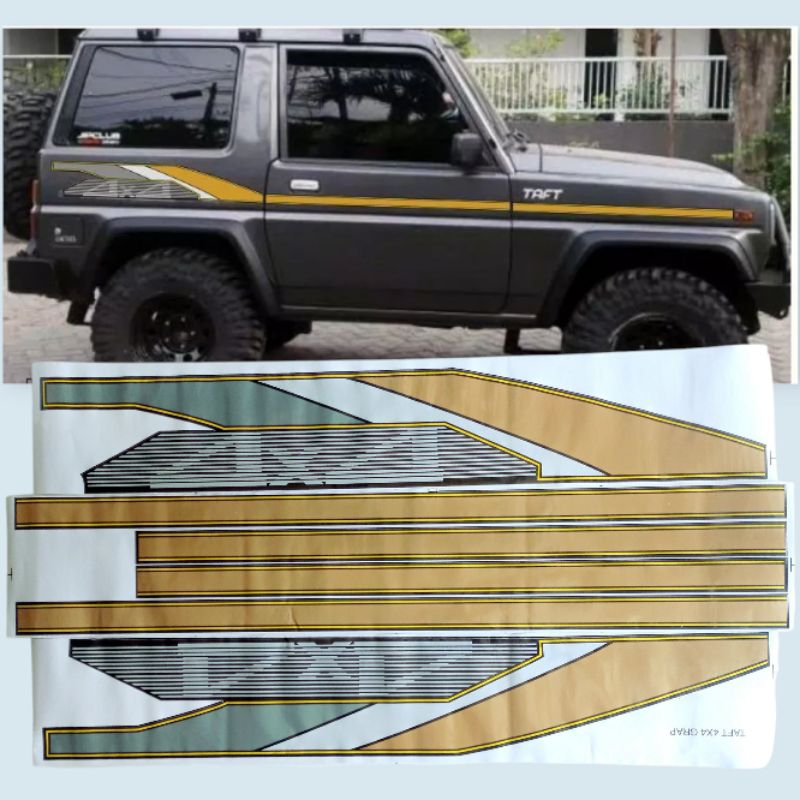 Sticker Striping Mobil Daihatsu TAFT GT 4X4 Gold Printing Cutting