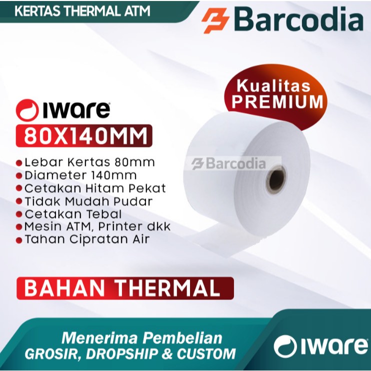 

BARIA KERTAS THERMAL 80MM 80X140 MM UNTUK MESIN ATM DAN PARKIR