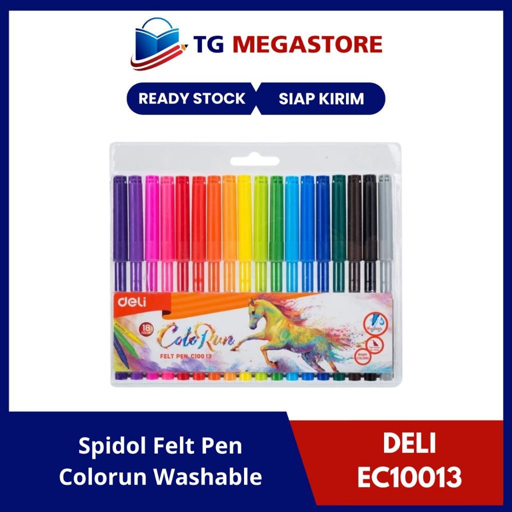 

Spidol DELI Felt Pen Colorun Washable 18 Warna 1.0mm - EC10013