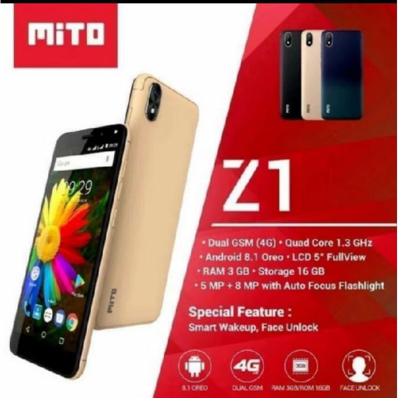 Hp Android Smartphone Mito Z1 Ram 3/16 free Earphone Promo cuci gudang
