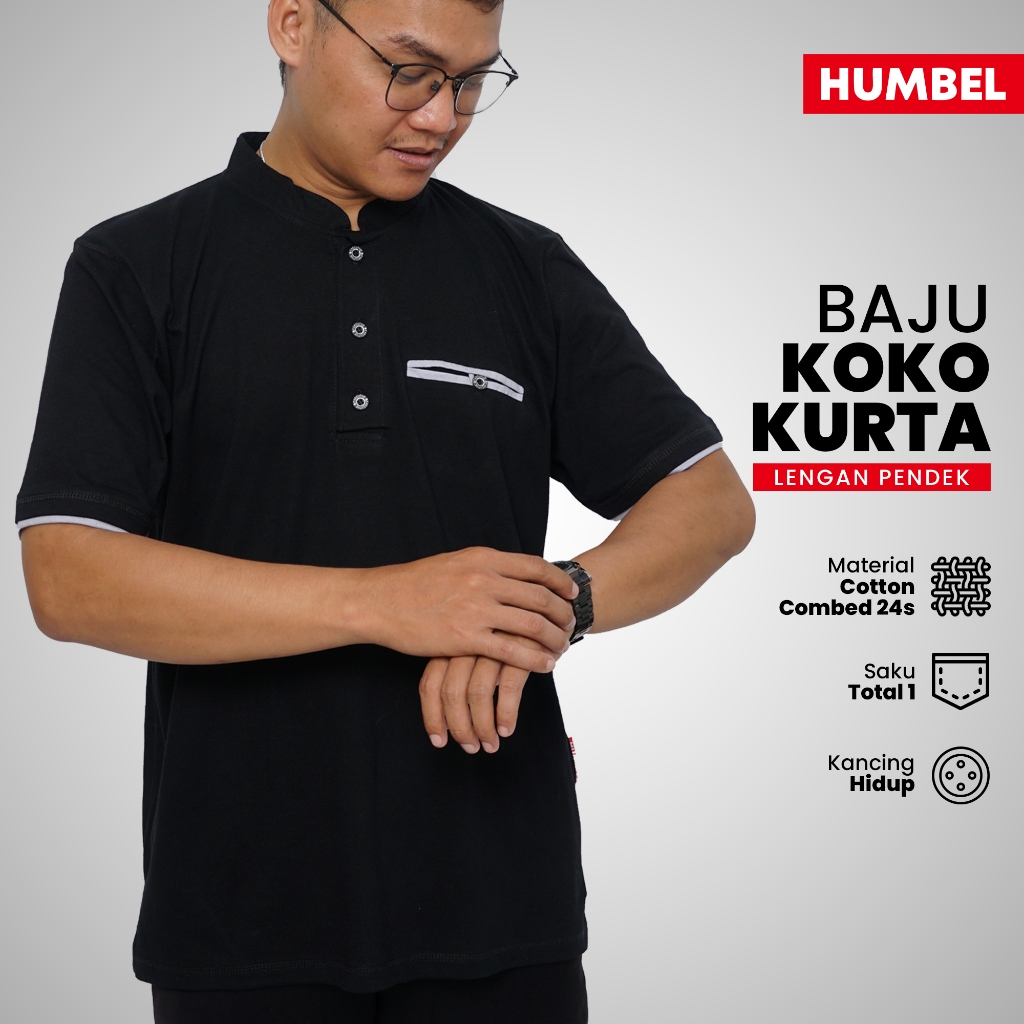 (Free Stiker) HUMBEL Baju Koko Kurta Kaos Muslim HBL144 Baju bahan Kain katun 24s premium Nyaman San