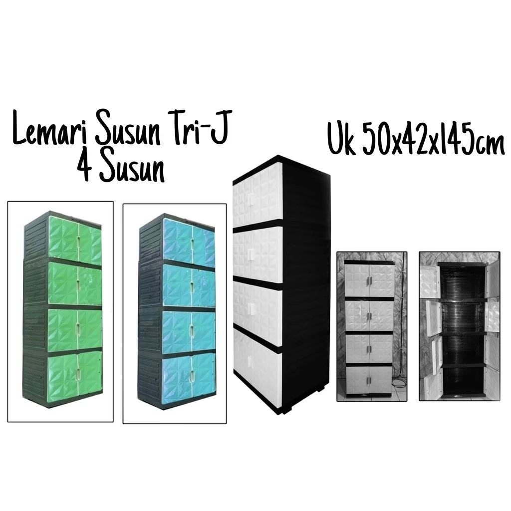 Lemari Pakaian Plastik Susun 4 Tri-J / Lemari 4 Susun Tri J/ Lemari Tri J / Rak Baju Tri J / Lemari 
