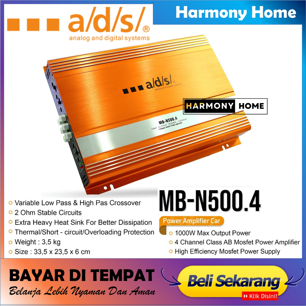 Power Amplifier 4 Channel ADS MB-Z500.4 Power Amplifier Audio Mobil Mosfet Suara Bass Berkualitas