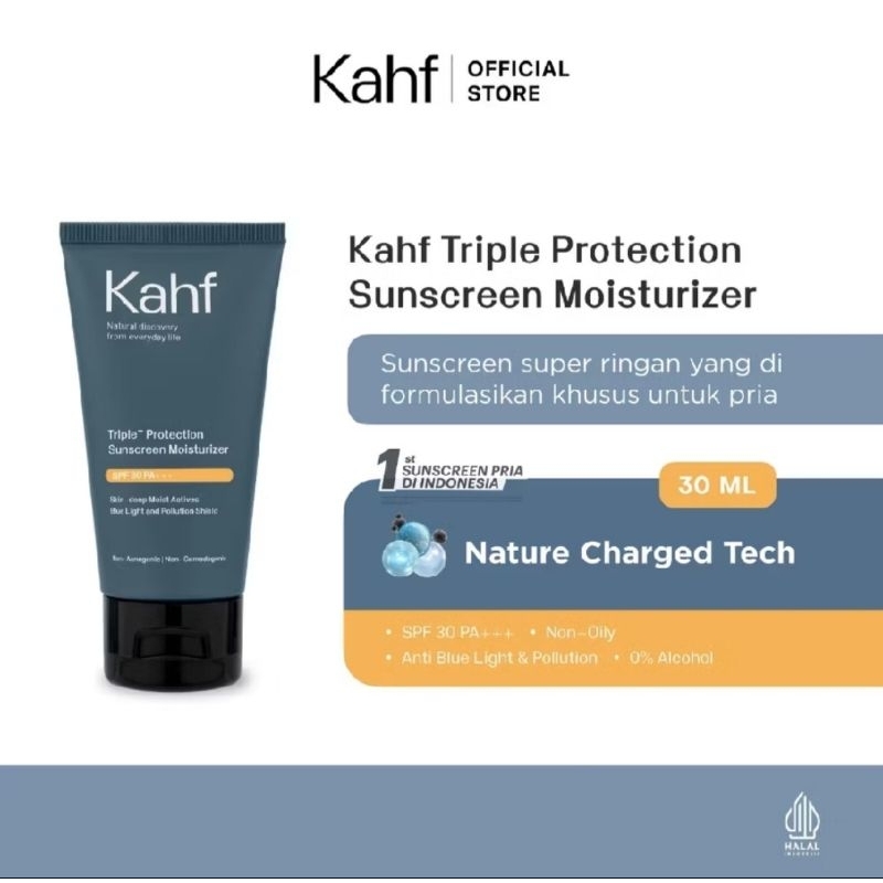 KAHF Triple+ Protection Sunscreen Moisturizer SPF 30, Sunscreen Wajah Pria
