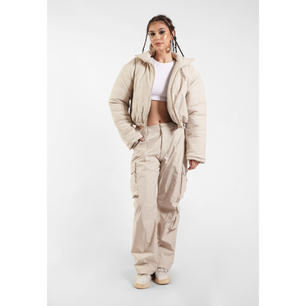 OCWA GILL CROP WATERPROOF WINTER CREAM PUFFER JACKET WOMEN