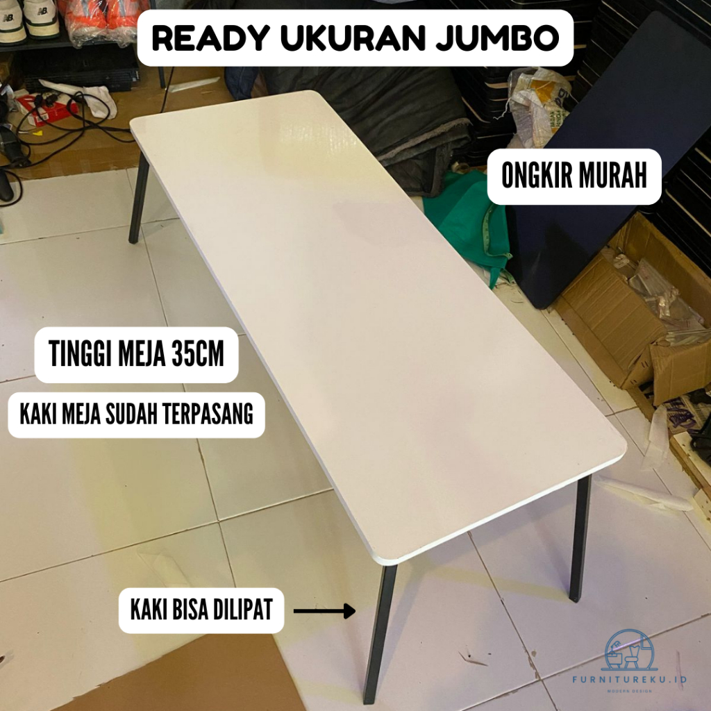 Furnitureku.id Meja Belajar Laptop Lipat Kayu Jumbo Tinggi Meja 35cm 120x60 120x40 100x40 80x40