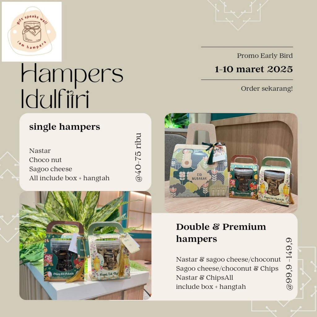 

Iam Hampers 2025 | Hampers Idul Fitri | Bingkisan Lebaran | Eid Mubarak Parcel box murah Souvenir