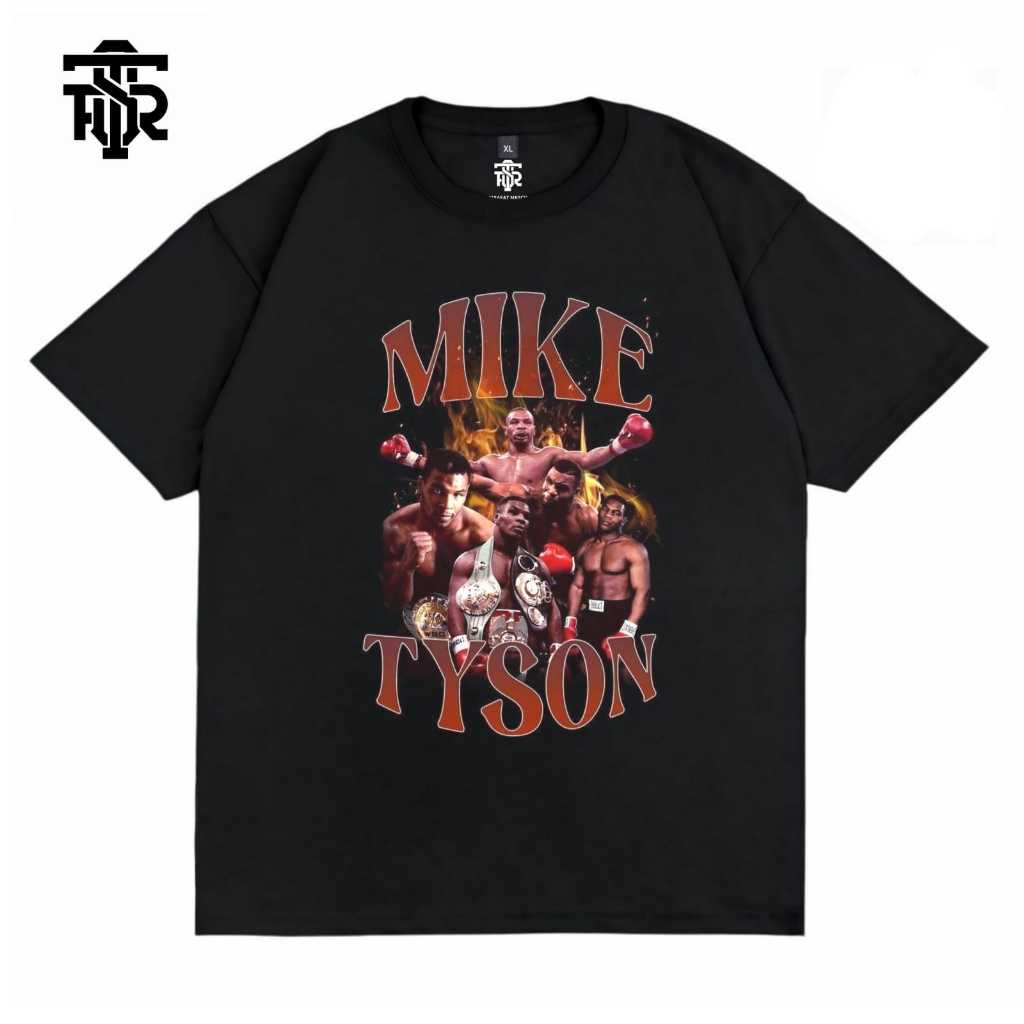 Tshirt Baju Kaos Distro Pria Wanita  Cotton Combed 24s Mike Tyson Black Tees Firasat Merch