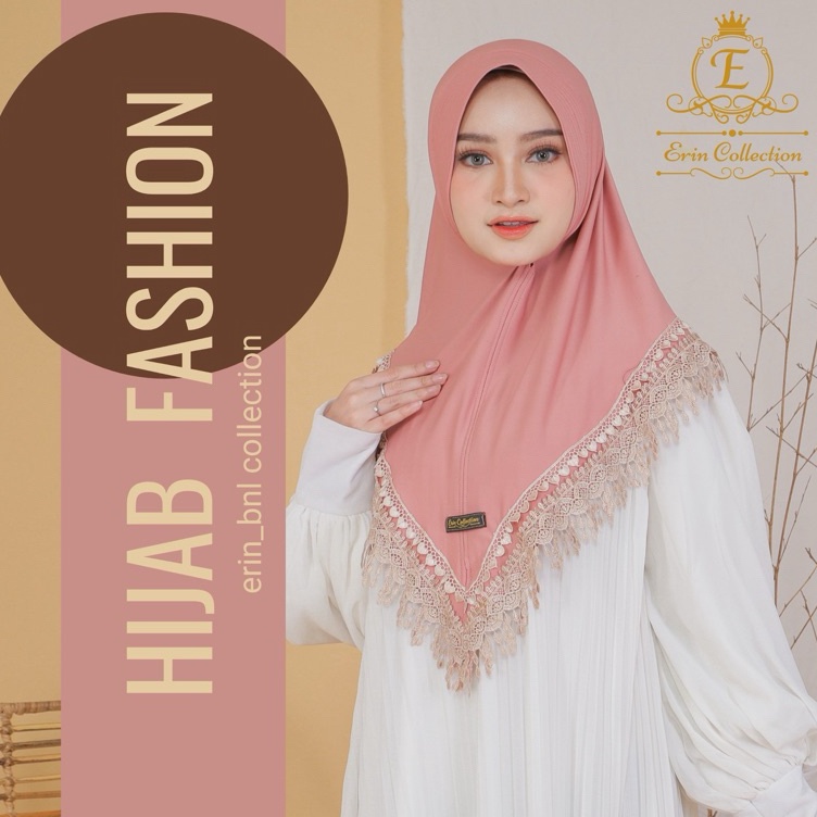 KODE R66Q ERIN COLLECTION JILBAB INSTAN RENDA 2SUSUN HIJAB INSTAN JERSEY RENDA RUMBE