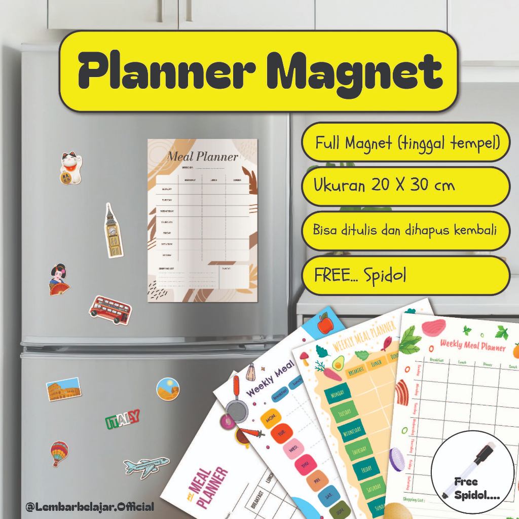 

LEMBAR BELAJAR Meal Planner Magnetic Memo Notes Jadwal Harian Tempelan Kulkas