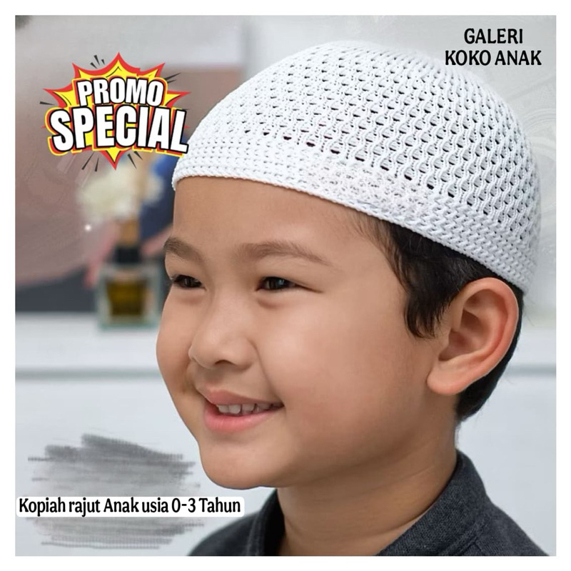 Peci Kopiah Haji Rajut Anak Untuk Usia 0-3 Tahun Tebal dan Lembut Bahan Benang Wol