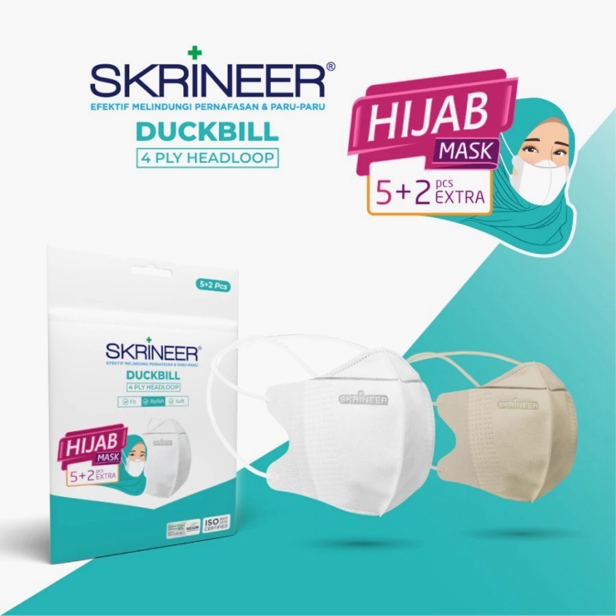 MASKER HIJAB SKRINEER PUTIH + NUDE ISI 7 DUCKBILL