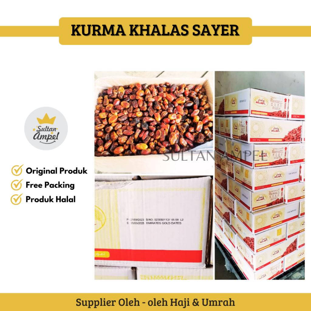 

KURMA SAYER Khalas GOLDEN MESIR Al Samira DUS 10Kg Terdaftar BPOM Halal Untuk Takjil Buka Puasa MPASI Booster Eksklusif Emirate