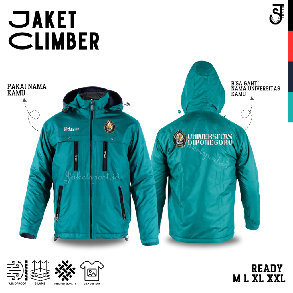 JAKET PRIA UNDIP UNIVERSITAS DIPONEGORO SEMARANG KAMPUS PARASUT SABLON DTF PREMIUM FREE CUSTOM NAMA