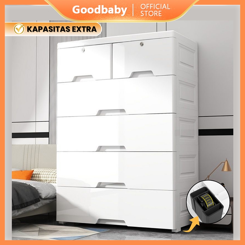 Goodbaby | Lemari Pakaian Putih Plastik - Lemari Jumbo Laci Plastik - Laci 3 4 5 6 Susun Putih