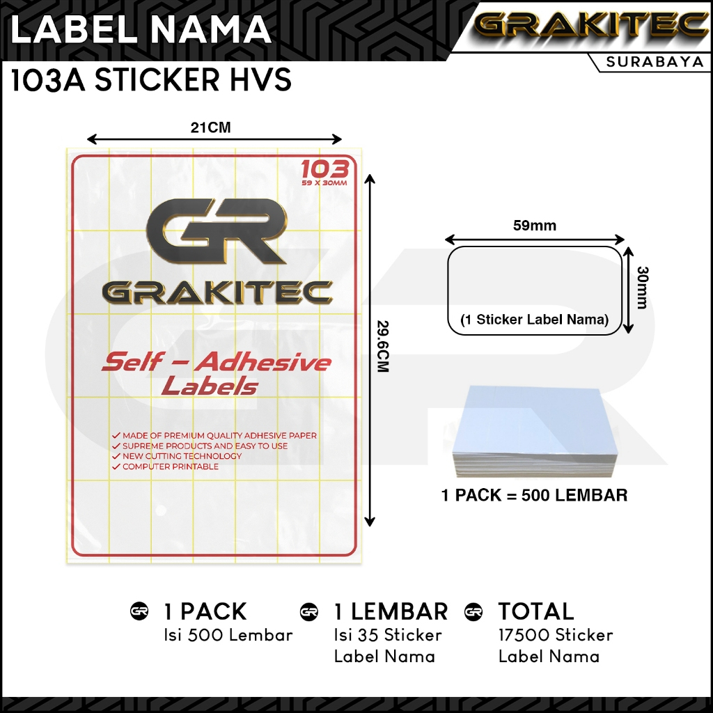 Label Nama 103a Undangan Sticker Hvs Per Pack Isi 500 Lembar (17500 Lembar Kecil)