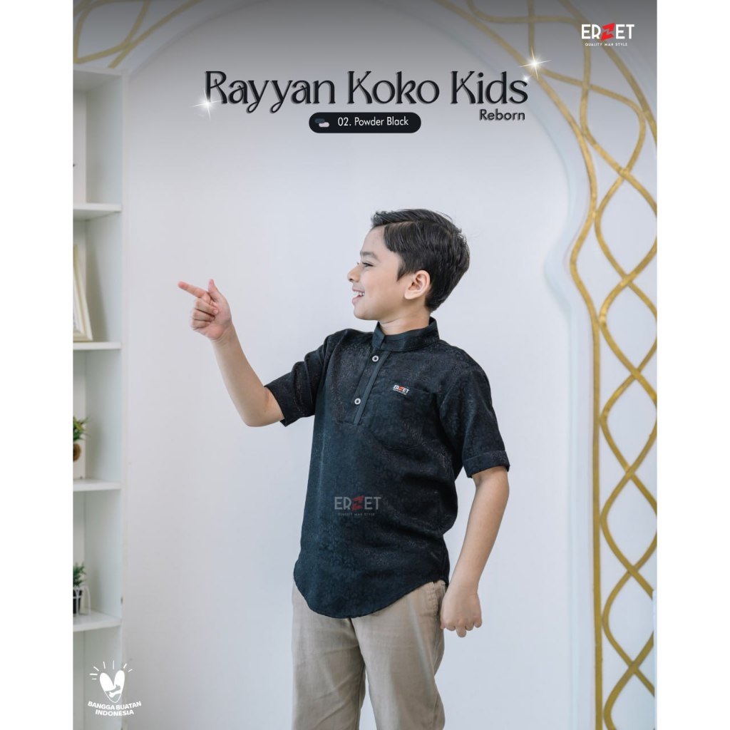 ERZET Rayyan Koko Kids Reborn Lengan Pendek bahan Jacquard Serat Alami Viscose Terbaik Mewah Nyaman 