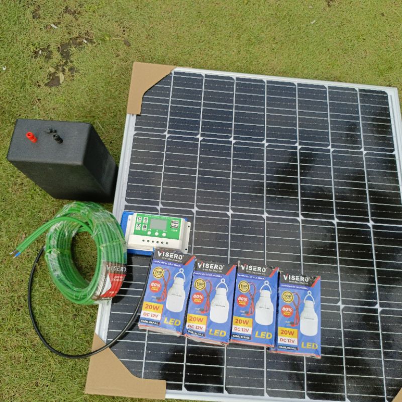 paket PLTS panel surya 100wp solar cell. Go Grenn