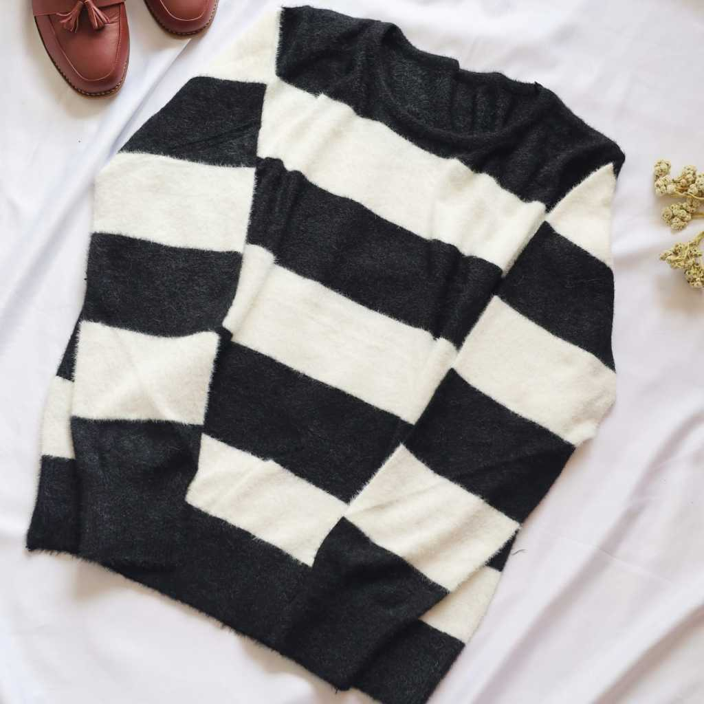 Atasan Rajut Wanita / Sweatshirt Salur Korean Style / Atasan Cewek Model Terbaru / Ramise