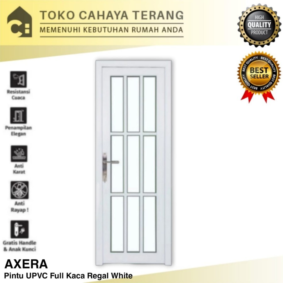 Pintu UPVC 200 x 80 Axera Full Kaca Regal + Kusen + Handle / Pintu Rumah Kaca