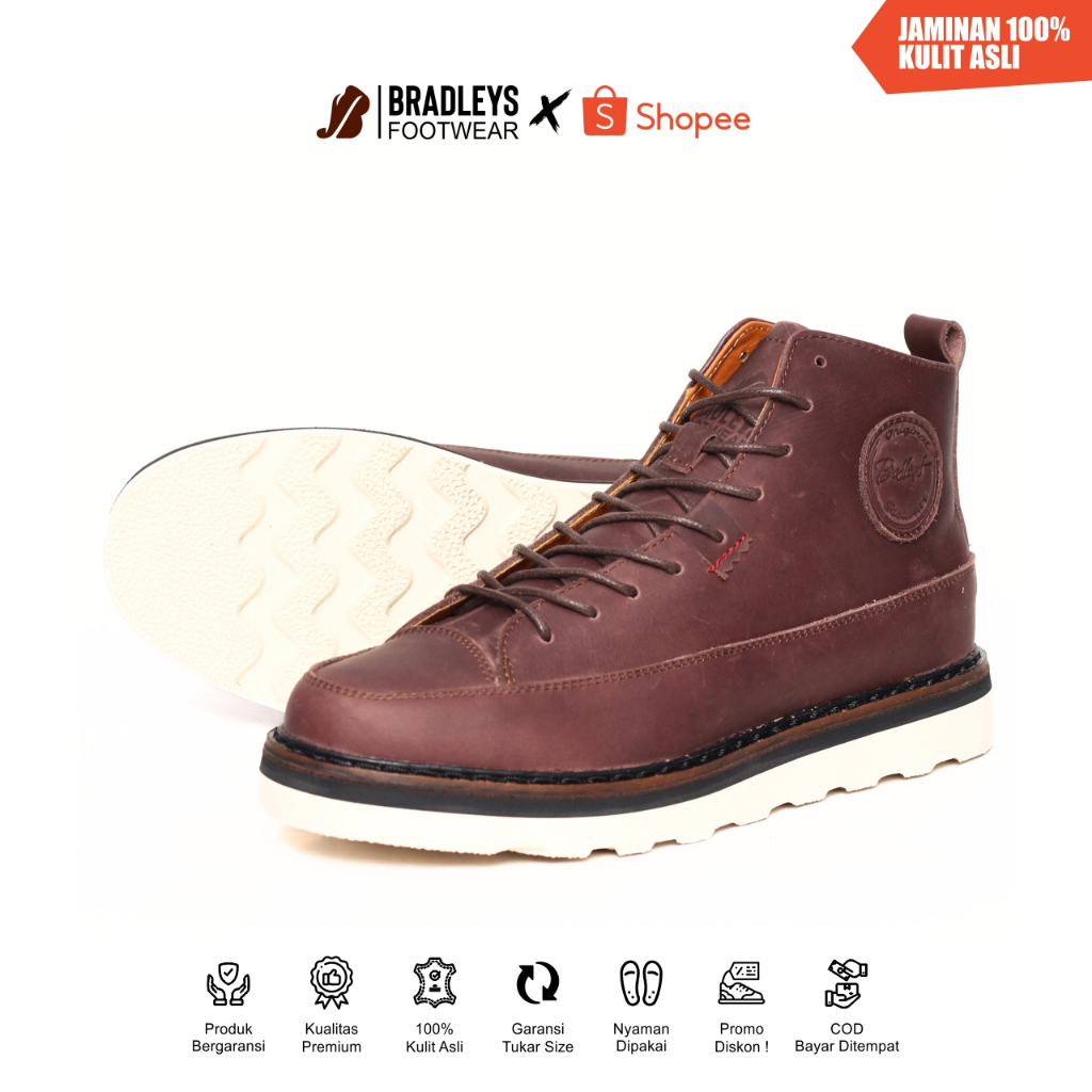 Bradleys Footwear Arthur Brown - Sepatu Sneakers Boots Pria Bahan Kulit Asli Premium