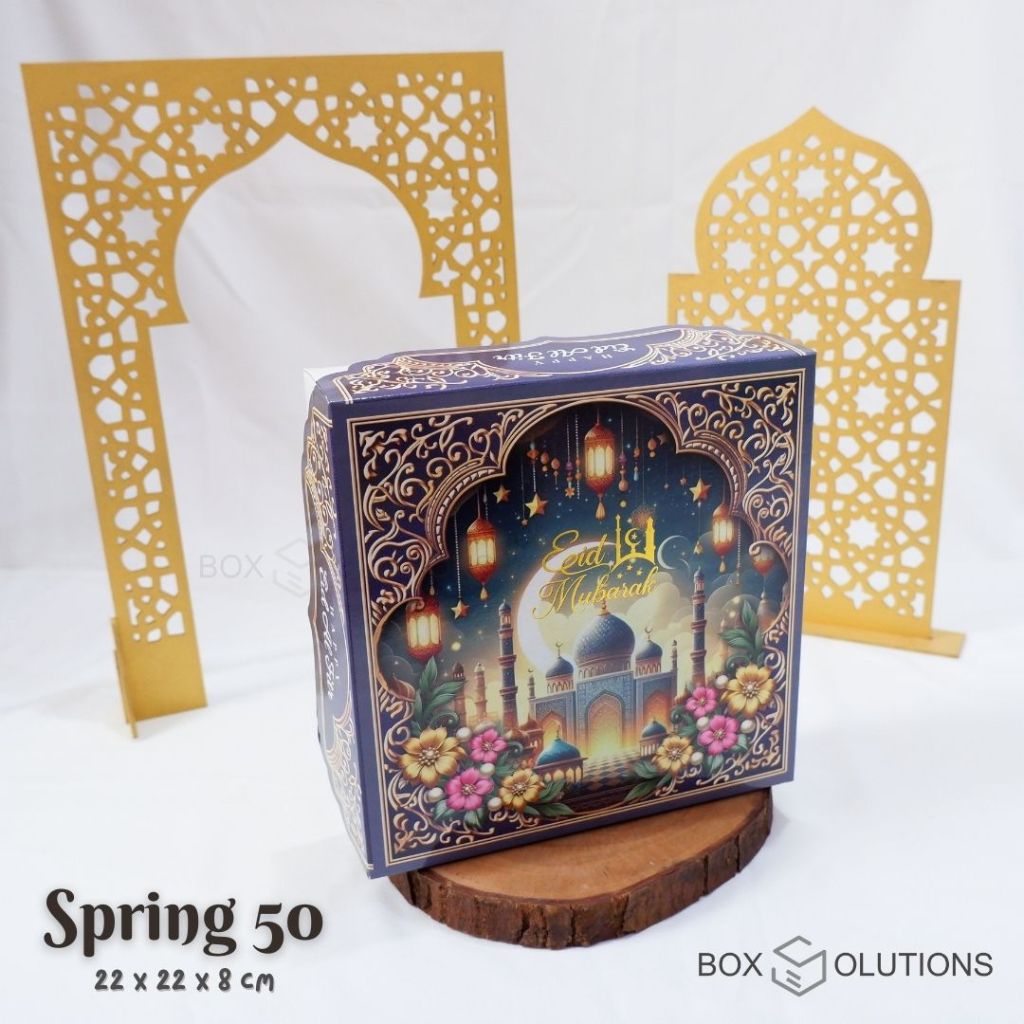 

box spring 50 / box hampers kue lebaran / box kue bolu idul fitri - 22x22x8 cm