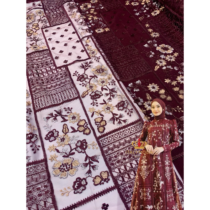 Bahan Kain Tille Bordir Etnik/ Bahan Tulle Etnik Bordir