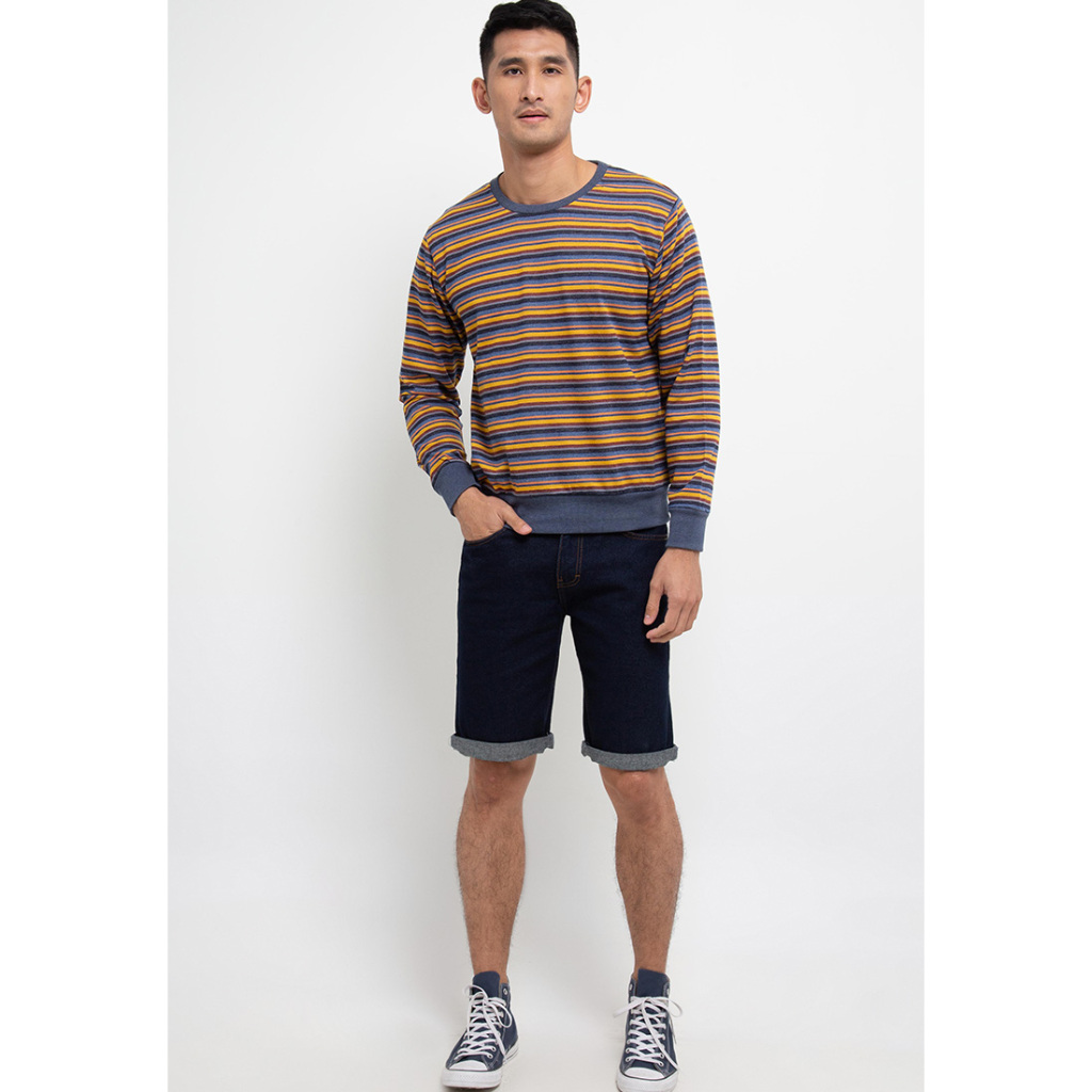Sweater Long Sleeve Print Mens Basic Sport High 258 Lengan Panjang Pria Mustard/ Blue (20250224)(382