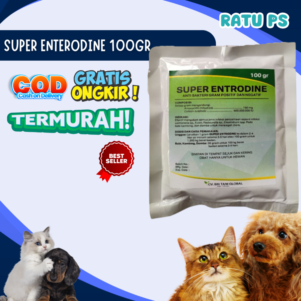 Obat Mencret Ternak - Super Enterodine 100 gr - Obat Mencret Ayam - Obat Mencret Kambing - ObaT