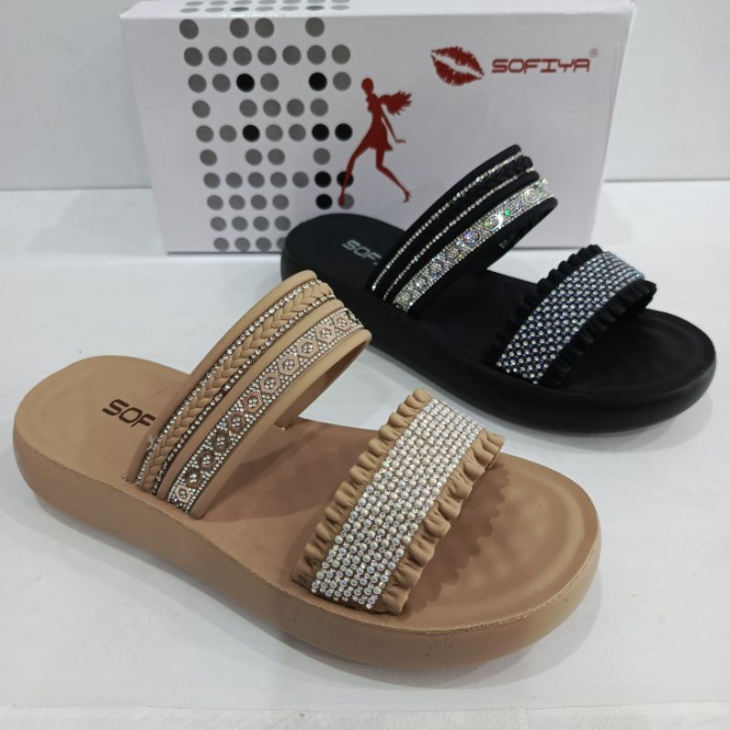Sandal Sofiya Haq rendah 3,5 cm tipe 2220-33 | Sandal Sofiya hak rendah motif tali dua manik manik |