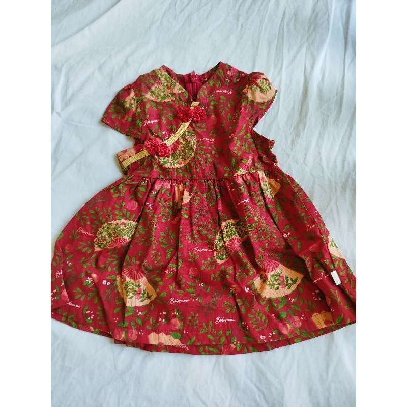 (Preloved) Bohopanna dress lucu imlek bayi anak perempuan - qipao merah 0-6 month bulan