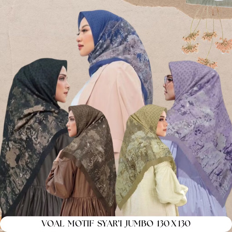Hijab Voal Motif Syar'i / Voal Motif Jumbo / Voal Motif Syari / Voal Motif Size 130 x 130