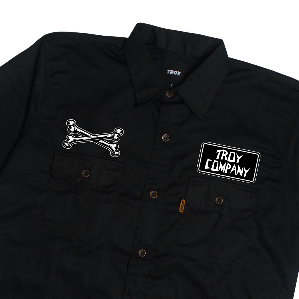 Troy Company Work Shirt Workwear Black Punk Bones - Kemeja Kerja Workshirt Hitam WSP 3044