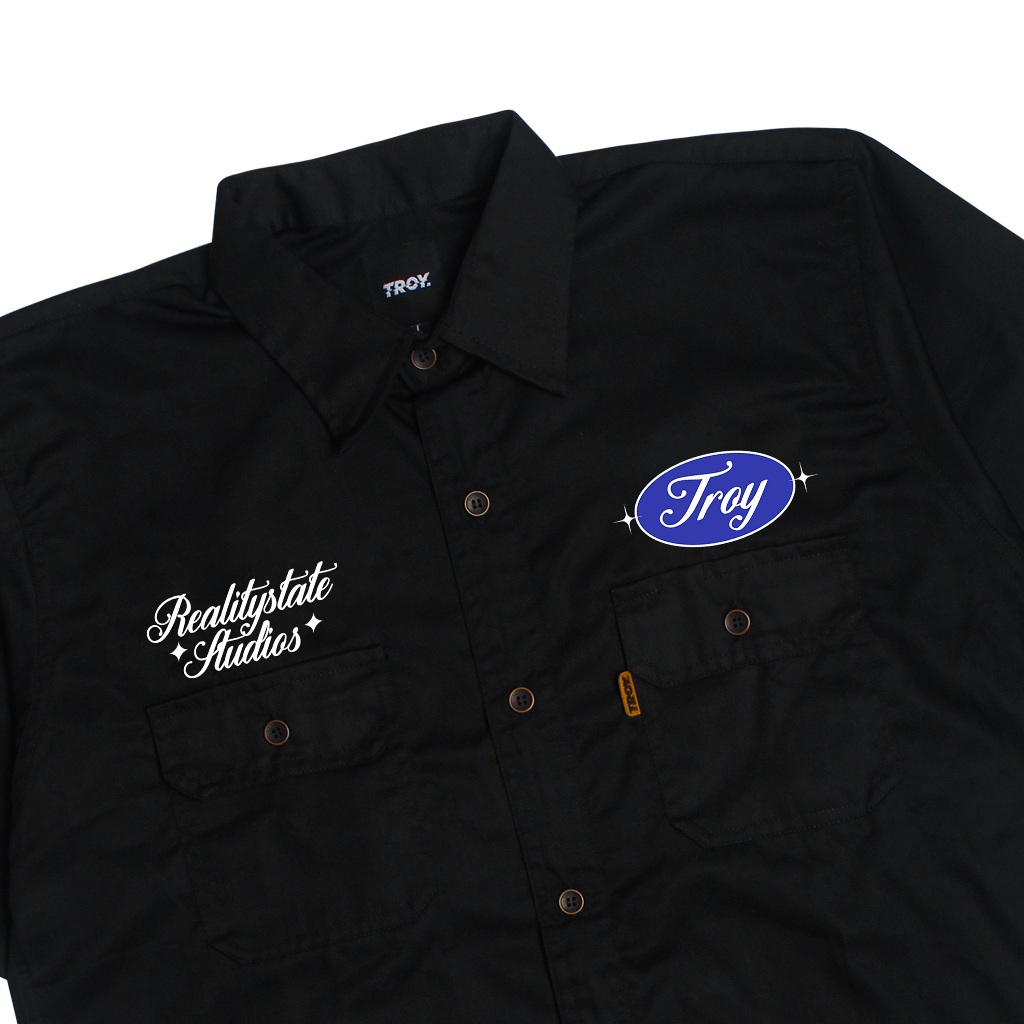 Troy Company Work Shirt Workwear Black Reality Raised - Kemeja Kerja Workshirt Hitam WSP 3043