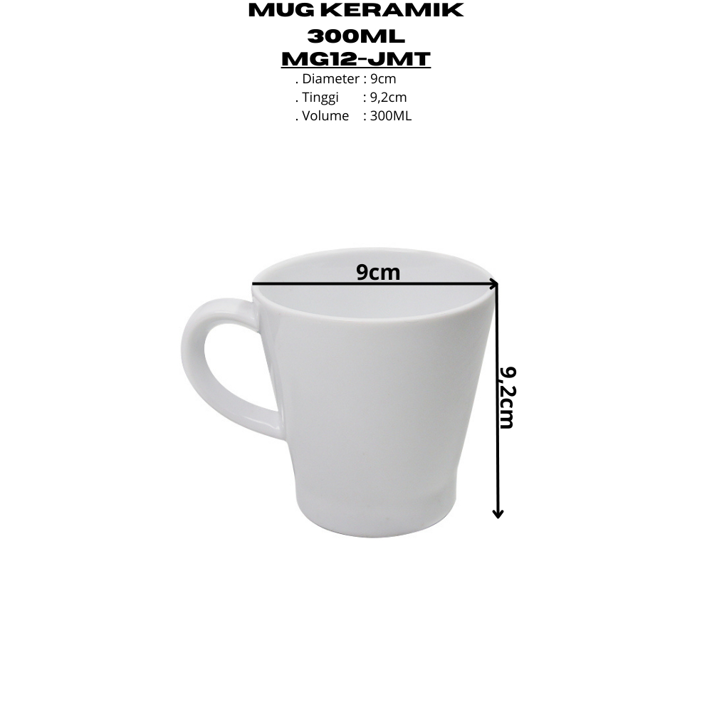 Mug Keramik 300ML (1PCS) Putih Polos By Indo Keramik Gelas Minum Gelas Kopi Gelas Cafe Murah Berkaul