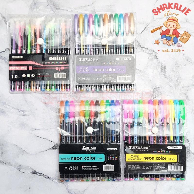 

Pulpen Gel Warna Warni Glither Neon Pastel 12 PCS