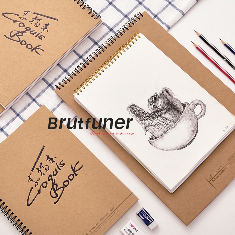 

Brutfuner X Croquis Book Sketchbook Spiral Atas A4 8K Buku Sketsa Pensil, Pensil Charcoal, Drawing Pen