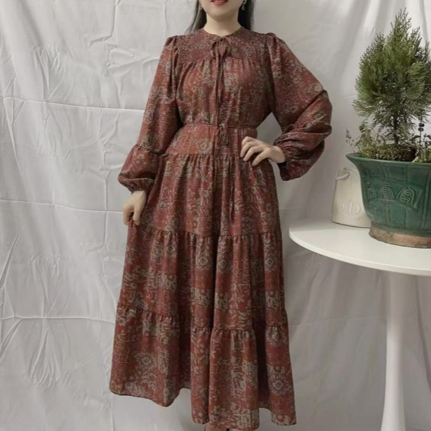 Dress dewasa motif Polkadot Cetakan Macan Tutul bisa menyesuaikan bentuk tubuh /Gaun kasual longgar 