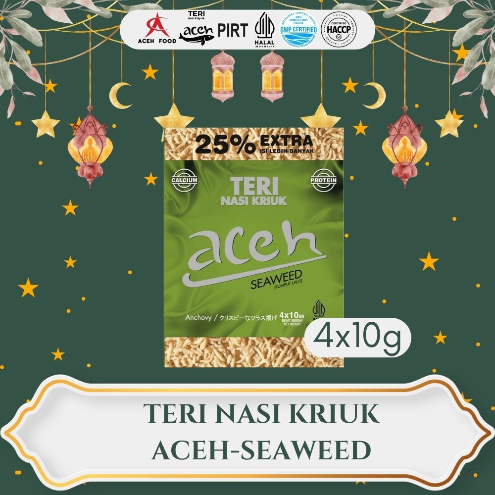 

Snack Cemilan Halal Teri Aceh Nasi Kriuk Crispy Seaweed (Rumput Laut) Kemasan Sachet - Aceh Food