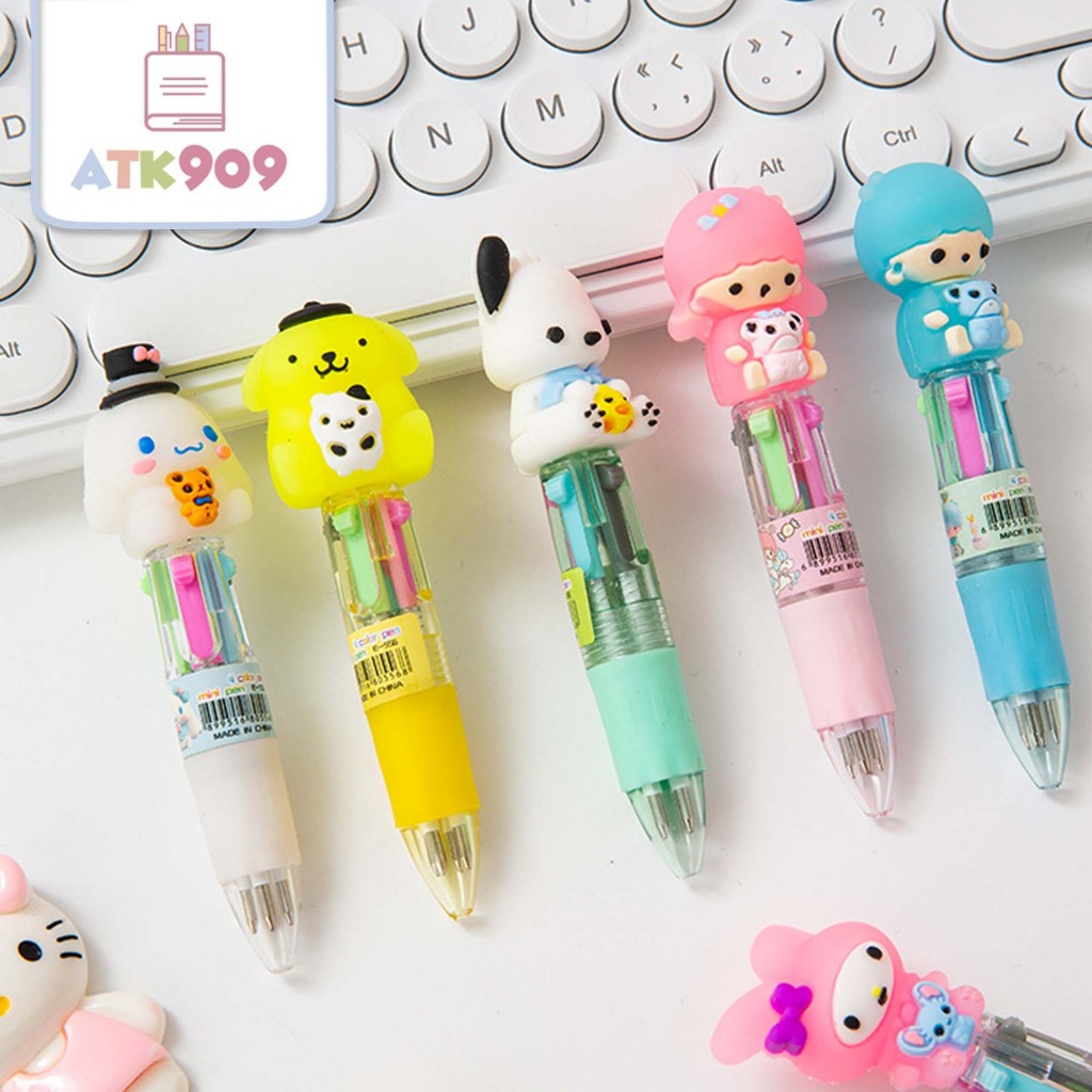 

ATK909 SANRIO multicolor pen Kuromi Cinnamorol Mymelody Pochaco Pompurin 10in1 4in1Color Pen Pen warna-warni