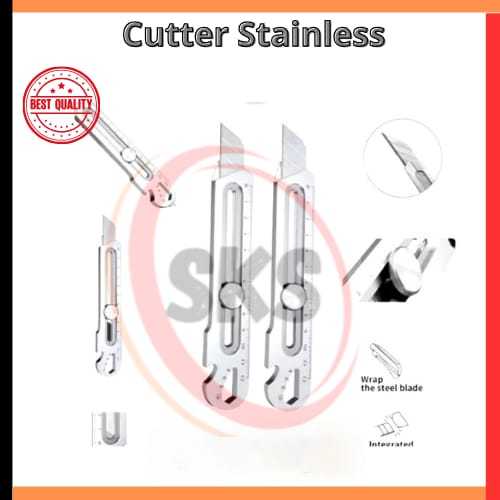 

(SKS) Cutter Stainless 9-In-1/Pisau Serbaguna Baja Tahan Karat/Pemotong Kertas Kunci Pas Tajam
