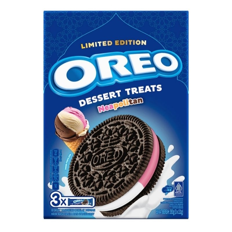 

Oreo neopolitan dessert treat biskuit krim vanila dan stoberi 3x131 gram