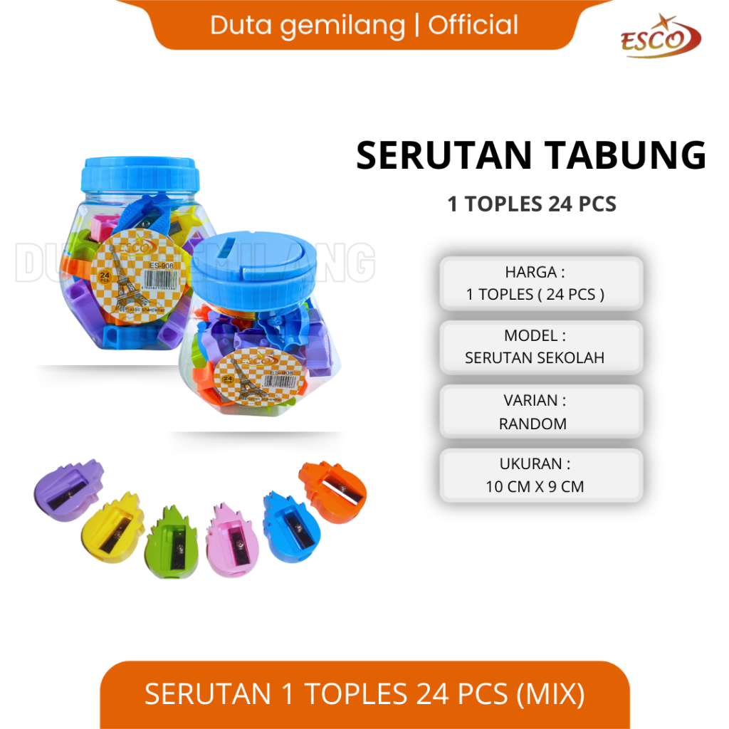 

serutan /rautan 1 toples isi 24 biji /rautan pensil murah / serutan pensil /serutan / rautan / penyerut/sharpener / Serutan Putar / Cod / Duta Gemilang