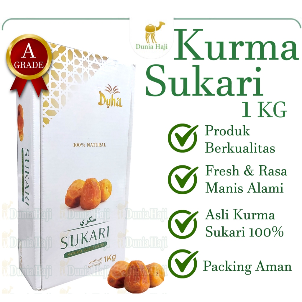 

SUKARI PREMIUM 1 KG Kemasan Dus / Kurma Sukari Kurma Raja Kurma Sukkari 100% Asli Original KEMASAN DUS