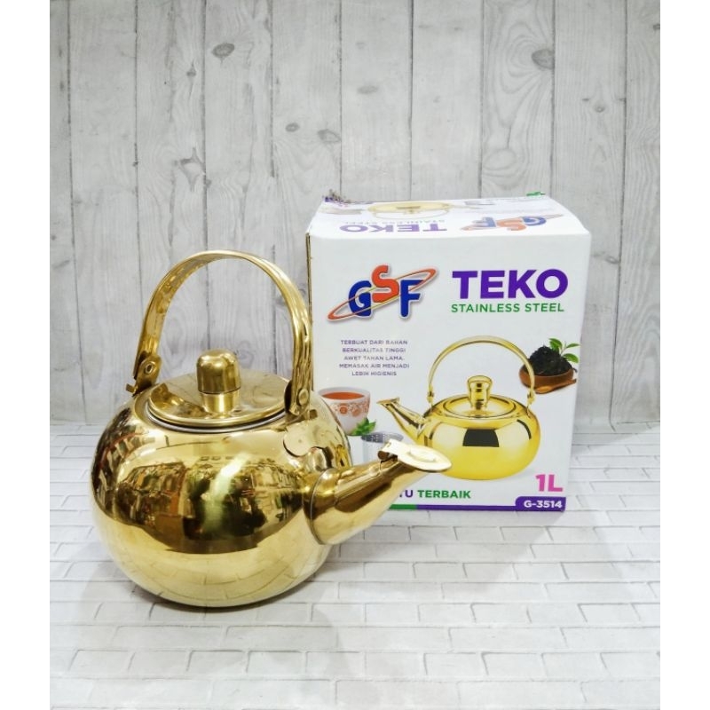 TEKO MINI STAINLESS WARNA GOLD 1 LITER / TEKO BULAT ALADIN / TEKO PEMANAS AIR - GSF