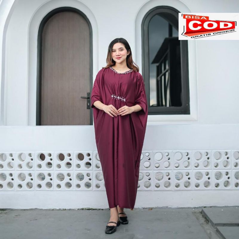 KAFTAN SATIN LEBARAN BUKBER BAJU MUSLIM WANITA